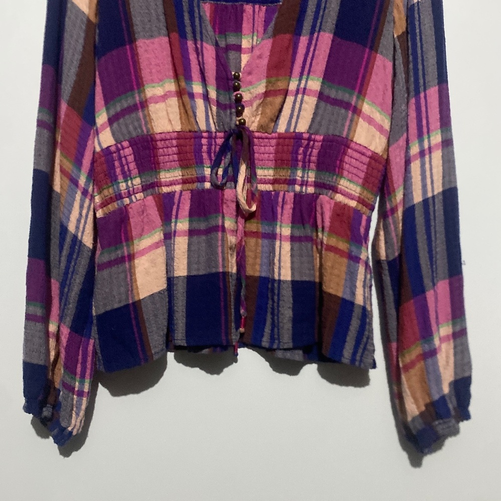 Anthro Pilcro M Plaid Deep-V Blouse - Picture 8 of 14